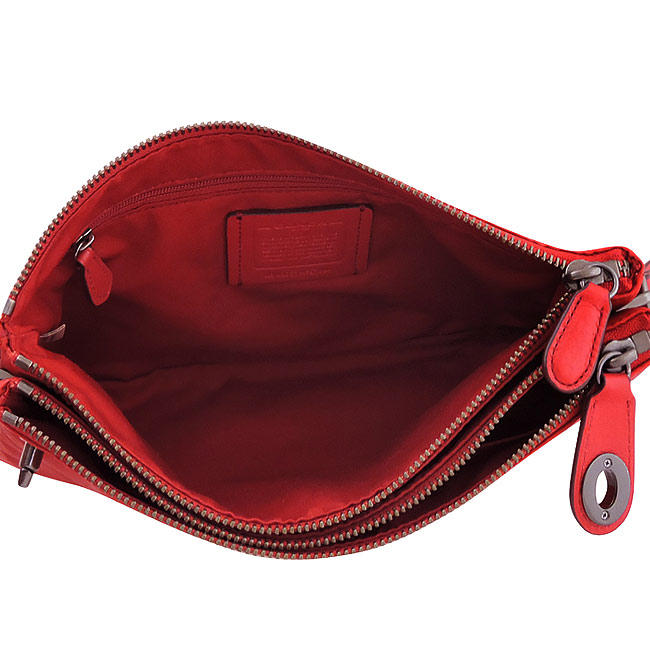 COACH 紅色輕量尼龍旋釦雙層斜背包