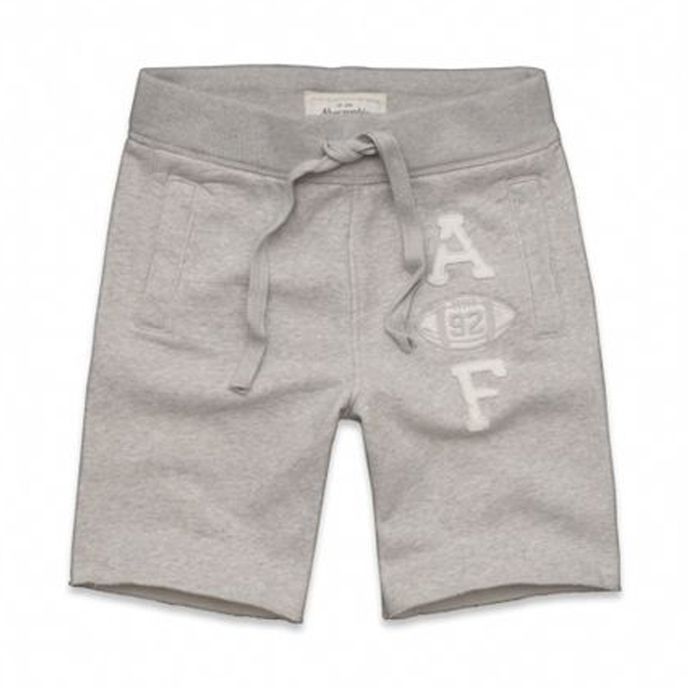 A&F  男裝 現貨  橄欖球刺繡字母棉質短褲(灰)