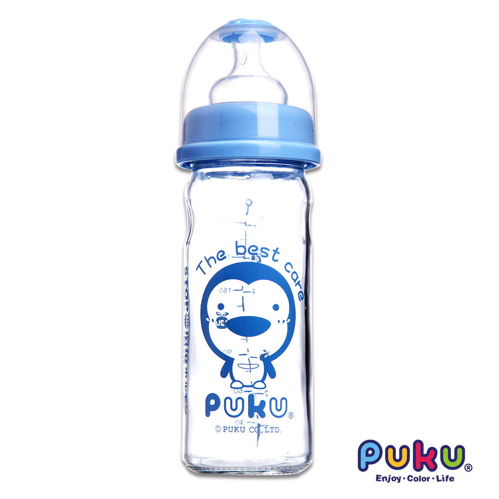 PUKU藍色企鵝 寬口玻璃奶瓶-230cc