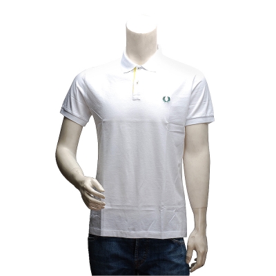 FRED PERRY 經典刺繡LOGO 純棉撞色設計立領短袖POLO衫(白)