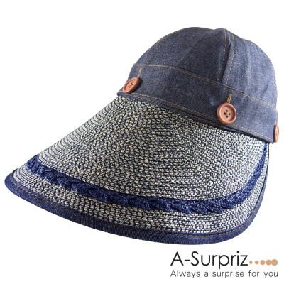 A-Surpriz 可拆兩用式大帽簷草帽(牛仔藍)