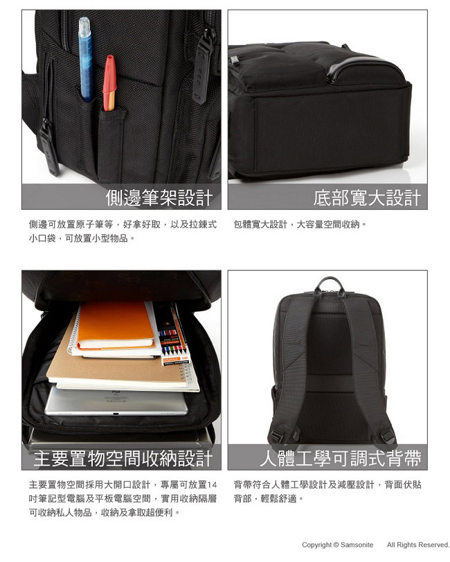 Samsonite RED CLAKEN 休閒生活中性機筆電後背包M14吋(海軍藍)