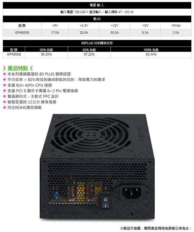 SNAKE 蛇吞象 GPK650S 650W 銅牌80+ 電源供應器