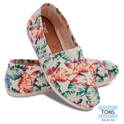 TOMS 熱帶風格帆布懶人鞋-女款(米)