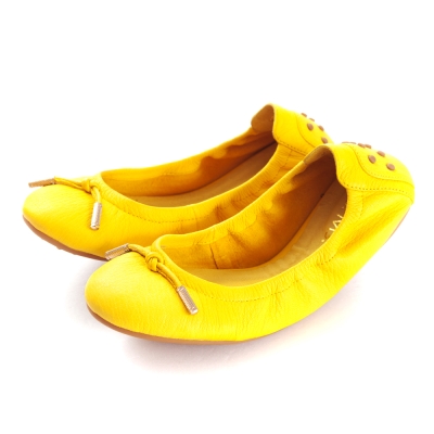 G.Ms. 輕旅行-全真皮單結蝴蝶結折疊豆豆鞋-香蕉黃