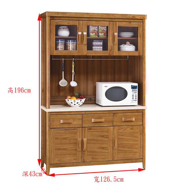 H&D 柚木4.2尺碗櫃組 (寬126.5X深43X高196cm)