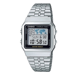 CASIO 復古風數字復刻地圖液晶顯示腕錶(A-500WA-1A)-銀X黑框/34mm