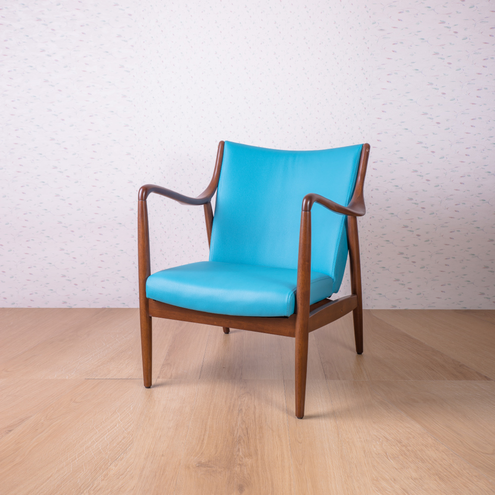 AS DESIGN雅司家具-北歐風-歐克藍色胡桃全實木休閒椅-78x70x81cm