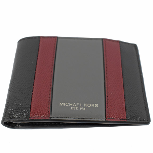 MICHAEL KORS WARREN 撞色牛皮六卡短夾(黑)