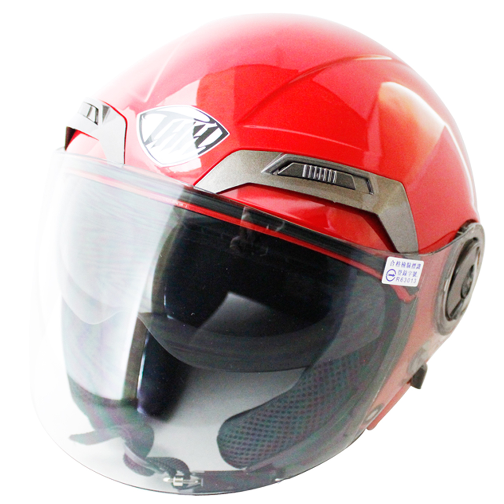 勇氣可掀式雙鏡片半罩安全帽T314A-紅白+新一代免洗安全帽內襯套6入-急速配