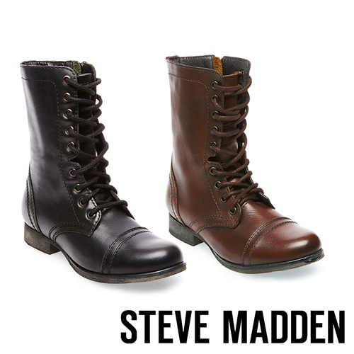 STEVE MADDEN-TROOPA 真皮綁帶中筒靴-黑色