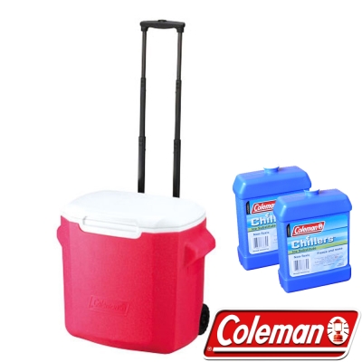 Coleman 0028粉紅 26.5L拖輪置物型冰桶+冷媒2入 行動冰箱/保冰袋/保冷袋