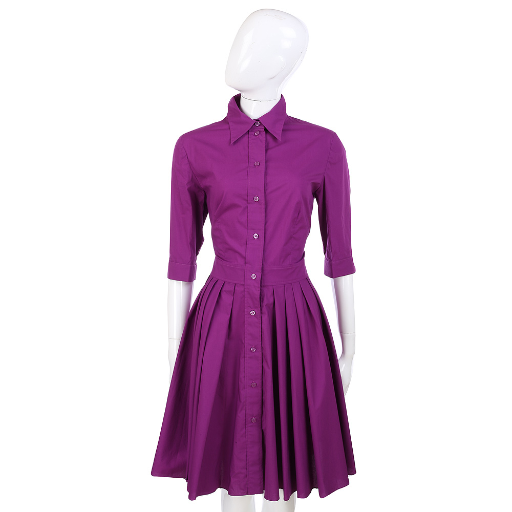 MOSCHINO 紫色抓褶七分袖襯衫式洋裝