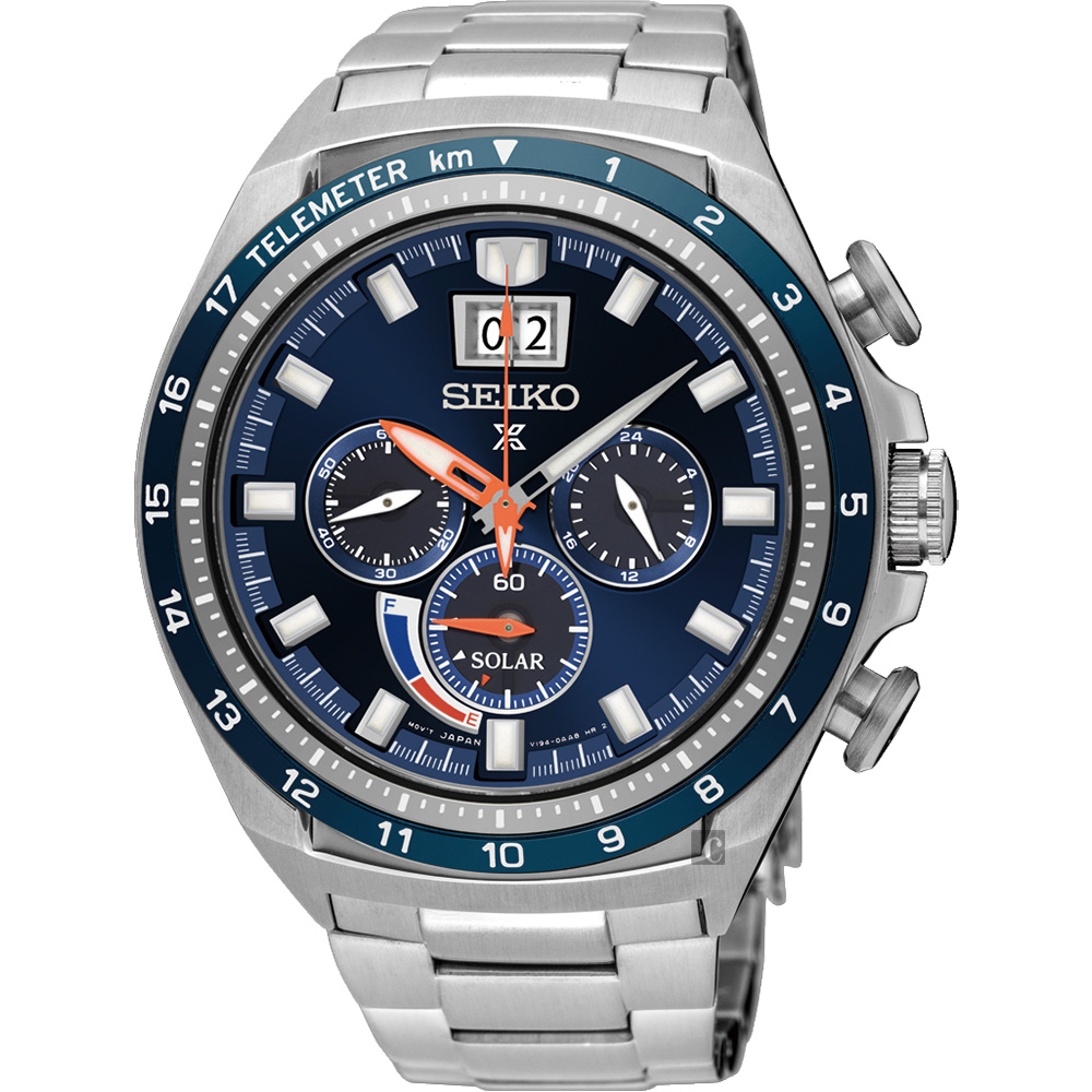 SEIKO精工 Prospex 太陽能大視窗計時手錶(SSC601P1)-藍/45mm