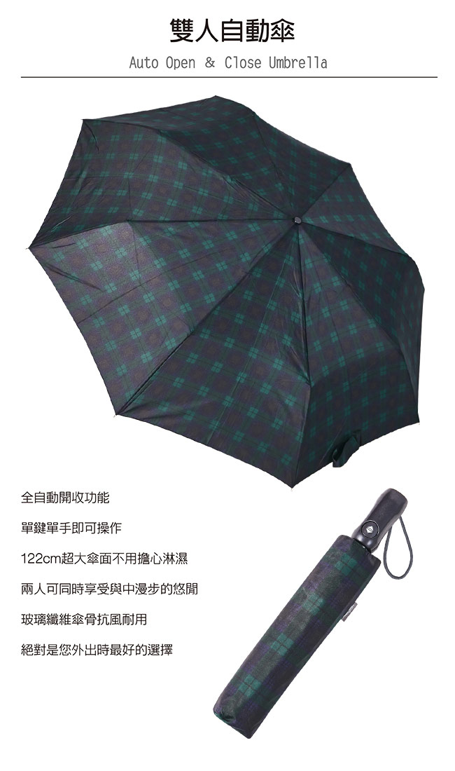 RAINSTORY藍綠格紋抗UV雙人自動傘