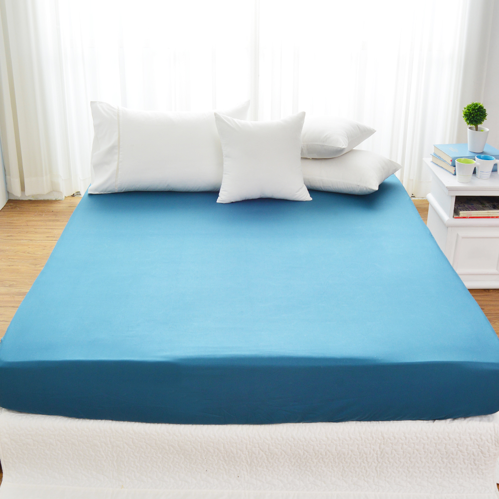 Cozy inn 簡單純色-土耳其藍-200織精梳棉床包(特大)