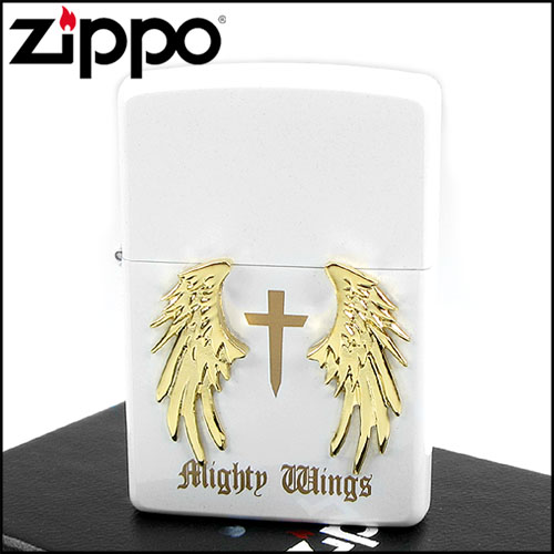 【ZIPPO】日系~Mighty Wings-天使翅膀立體貼飾打火機(白)