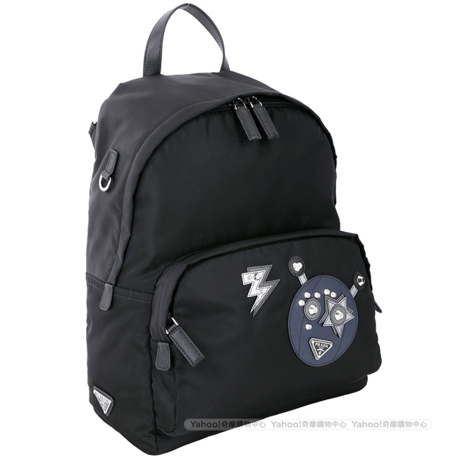 PRADA Robot 閃電機器人圖案尼龍後背包(黑色)