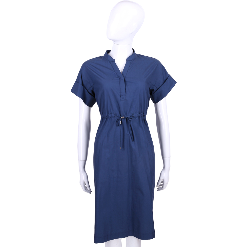 MAX MARA-WEEKEND 藍色抽繩綁帶設計短袖洋裝