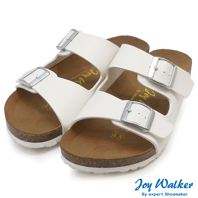 Joy Walker 金屬雙釦二條休閒拖鞋*白色