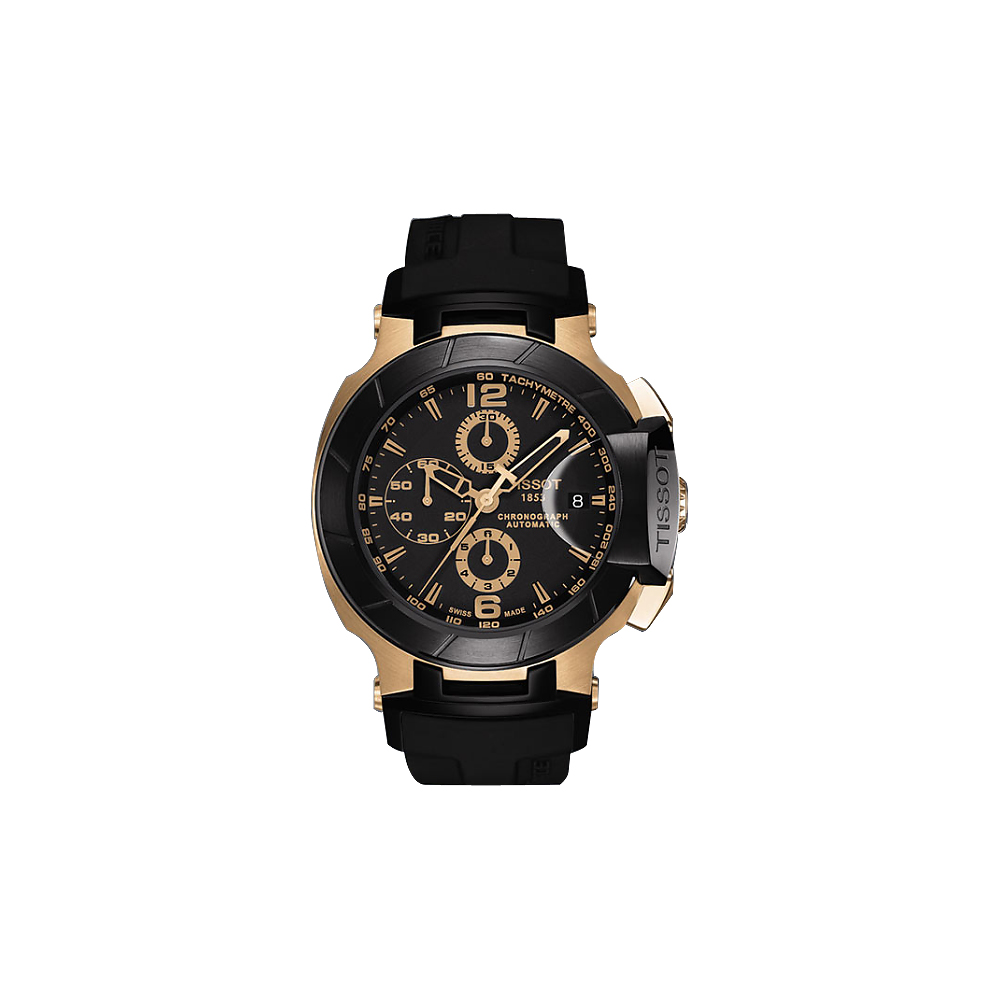 TISSOT 天梭 官方授權 T-RACE 極限玩家計時機械腕錶-黑x金時標/45mm