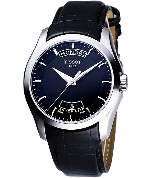 TISSOT Couturier 建構師系列大三針機械皮帶腕錶-黑/39mm