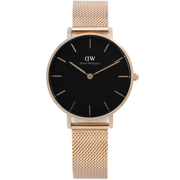 Daniel Wellington Classic米蘭編織不鏽鋼手錶-黑x玫瑰金/32mm