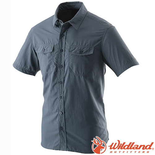 Wildland 荒野 W1206-51藍灰 男 排汗抗UV短袖襯衫