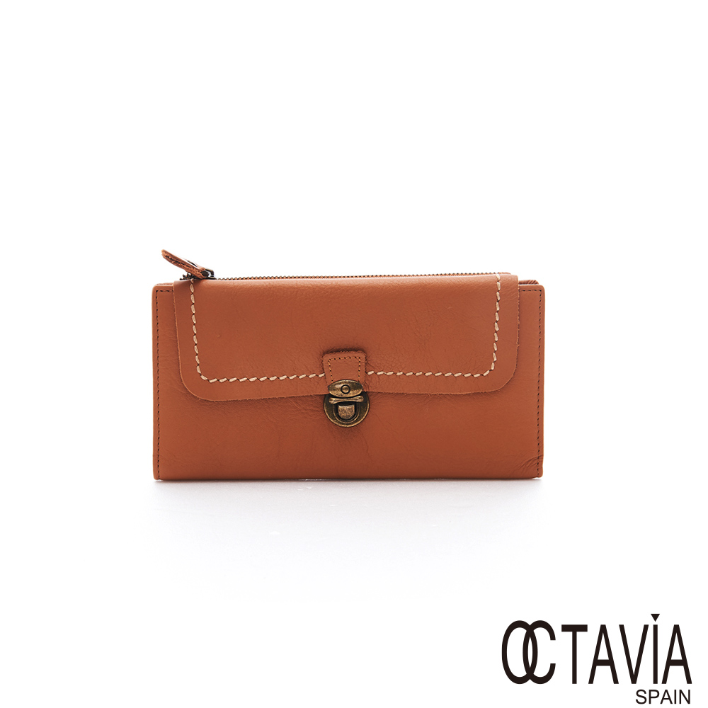 OCTAVIA 8 真皮 - 黛西 歐式復古壓釦袋全拉式長夾- 法式棕