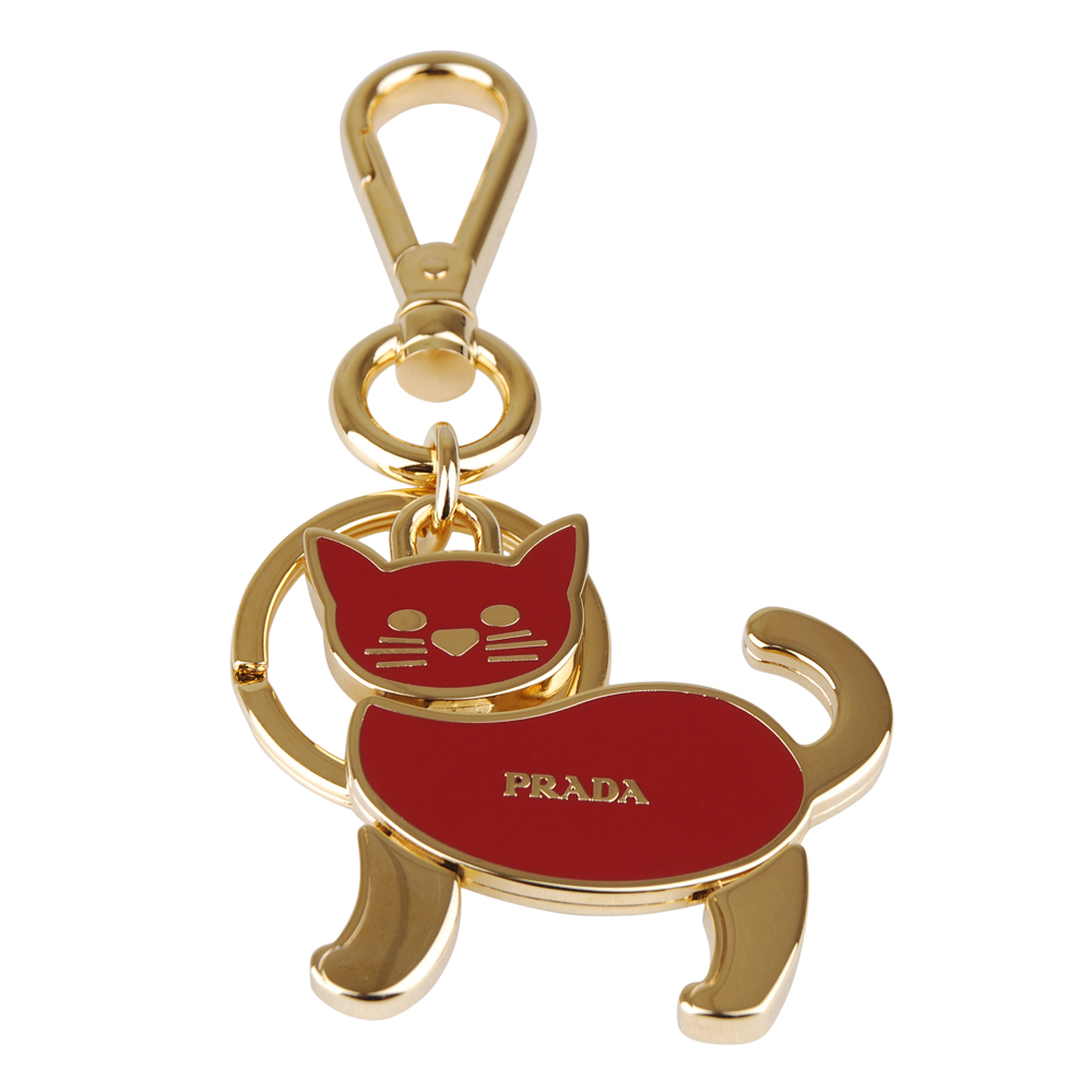 PRADA 經典LOGO可愛小貓造型鑰匙圈(玫紅)