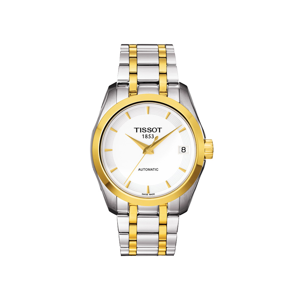TISSOT 天梭 官方授權 Couturier Lady 優美機械腕錶-白x半金/32mm T0352072201100
