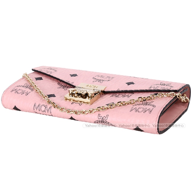 MCM Patricia Visetos 經典圖騰復古金釦鍊帶長夾(粉色)