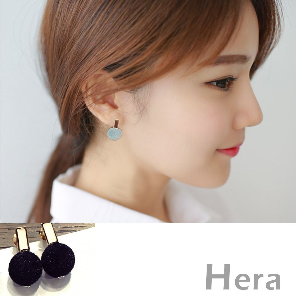 Hera 赫拉 高質感絨毛球球水鑽耳針耳環(二色)