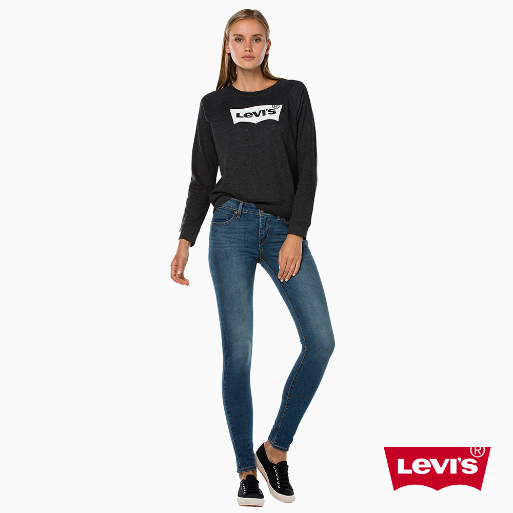 Levis 女款 Revel 中腰緊身提臀牛仔長褲 高彈力塑型布料 刷白
