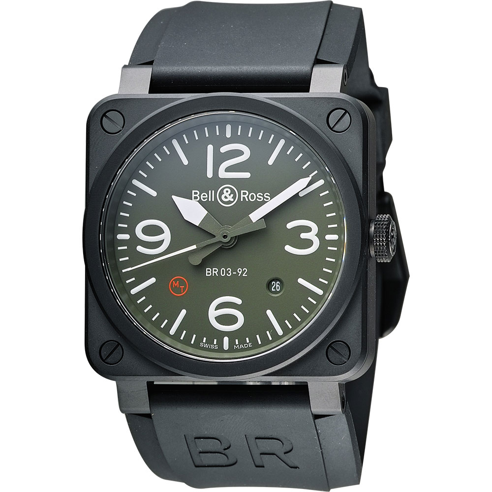 Bell & Ross Aviation 軍事飛行陶瓷機械腕錶-軍綠x黑/42mm