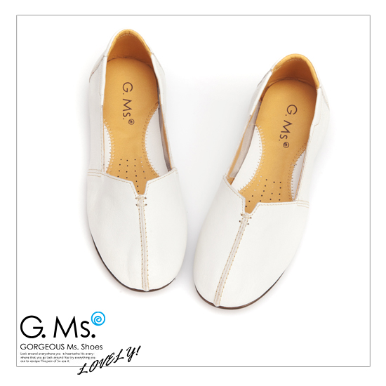 G.Ms. MIT系列-車縫簡約造型真皮娃娃便鞋-清新白