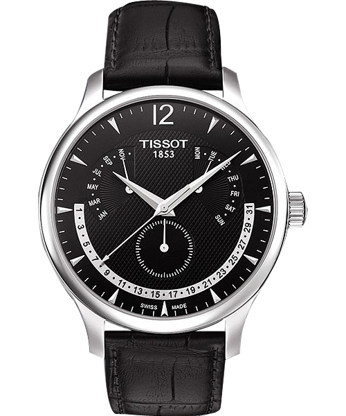 TISSOT Tradition 逆跳復刻經典腕錶-黑/42mm
