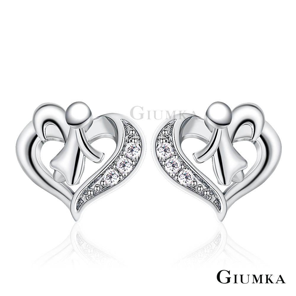 GIUMKA純銀耳環 天使之愛 愛心耳環針式-銀色