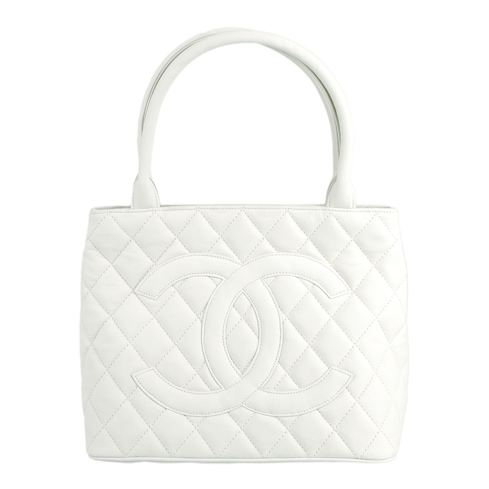 CHANEL 經典雙C LOGO 流蘇造型手提包(白)-展示品