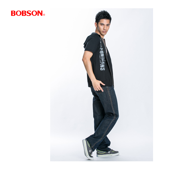 BOBSON 男款拉鍊短袖外套(黑23006-88)