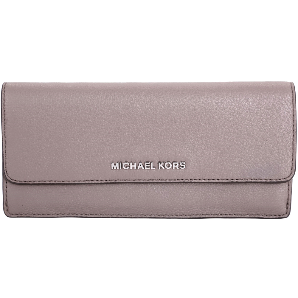 Michael Kors Jet Set Travel 銀字荔紋皮釦式扁長夾-灰(展示品)