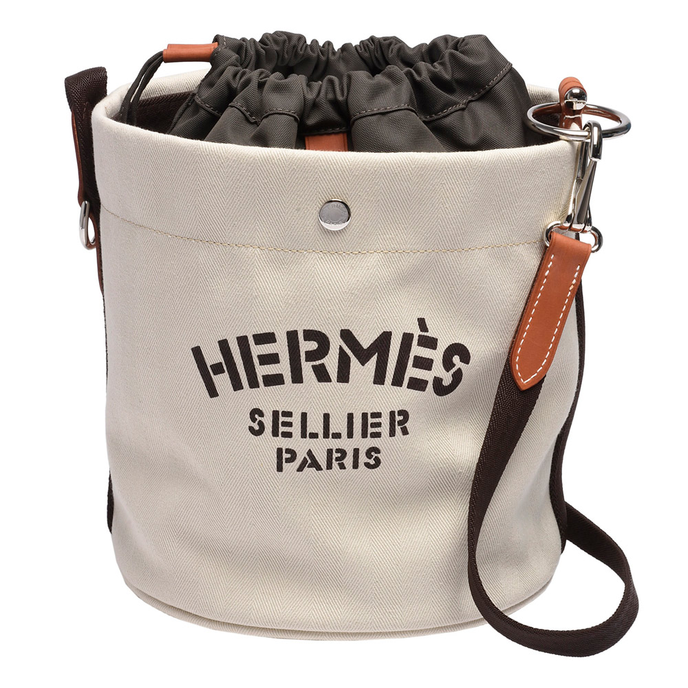 HERMES SELLIER系列帆布可拆內袋水桶肩背包(白) | 歐系精品包/配件