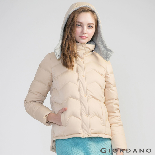 GIORDANO 女裝80%羽絨防潑水可拆帽羽絨外套- 82 卵石杏