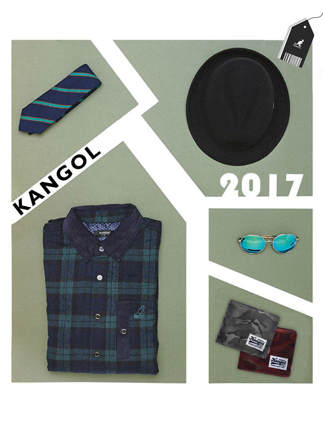 KANGOL 韓式潮流 多夾層橫式短皮夾+鑰匙圈禮盒-迷彩藍