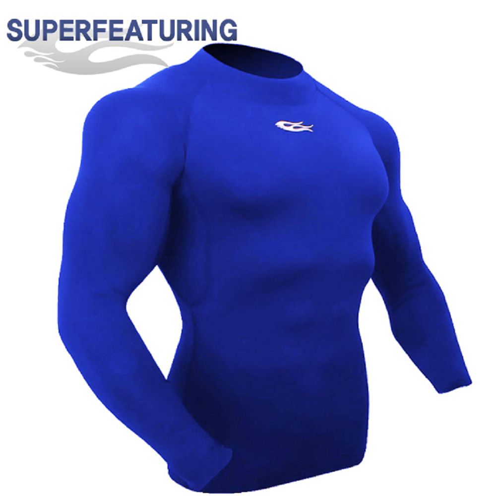 SUPERFEATURING 專業運動長袖 高領緊身衣 寶藍