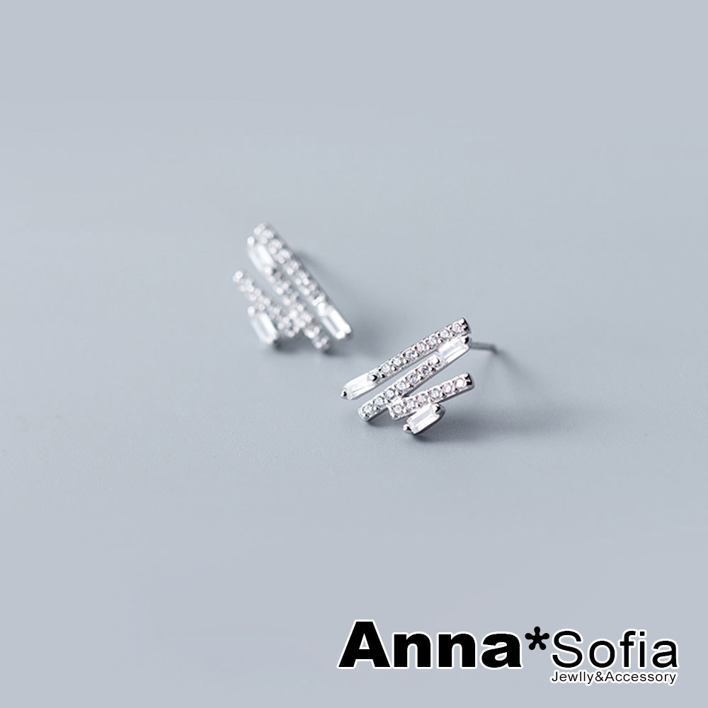 AnnaSofia 方璃折線潾晶 925銀針耳針耳環(銀系)