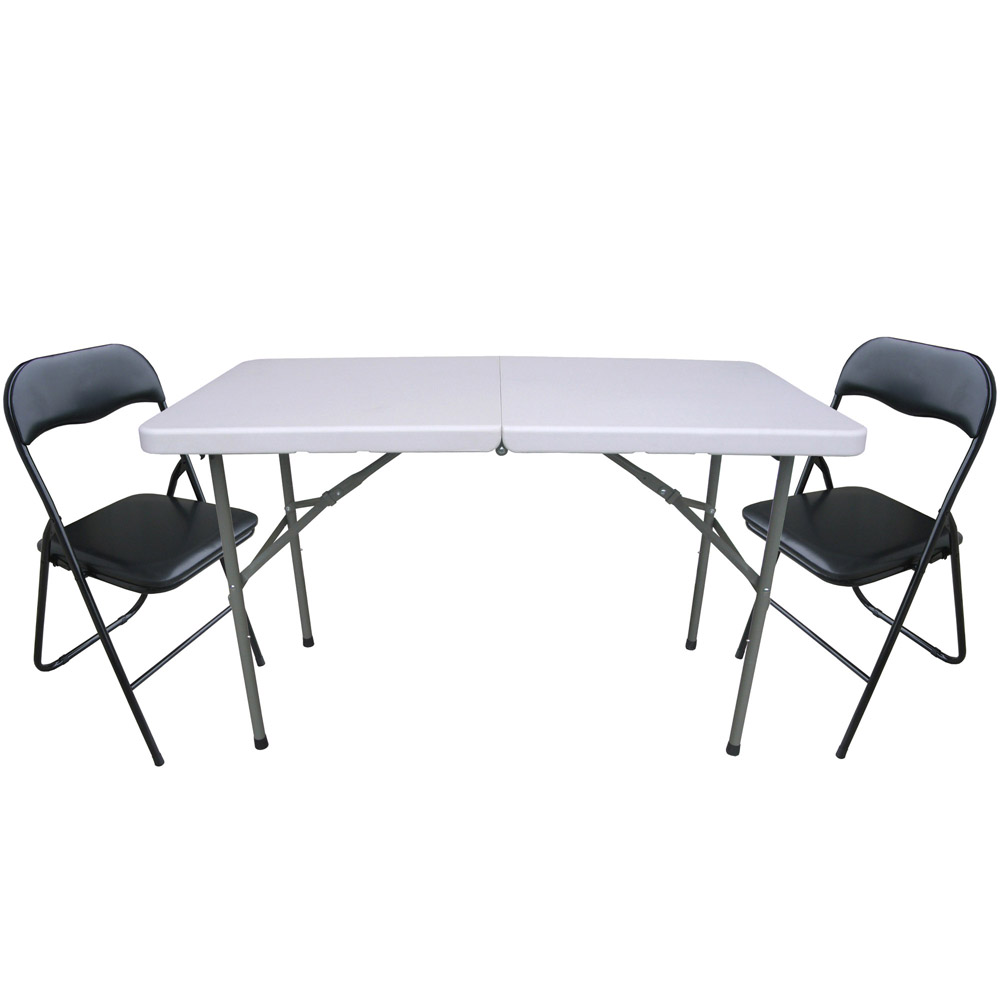 【免工具】4尺寬-二段式可調整高低-對疊折疊桌椅組/餐桌椅組/休閒桌椅組(1桌4椅)
