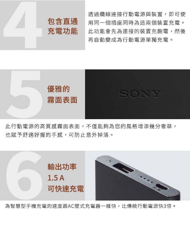 SONY 二次鋰離子 5000mAh行動電源(CP-V5B) 公司貨