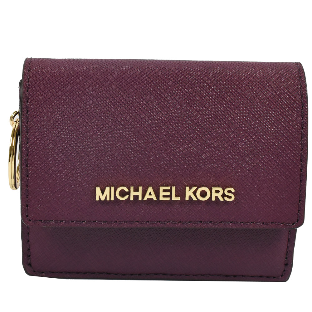 MICHAEL KORS JET SET防刮牛皮扣式零錢夾(紫紅)