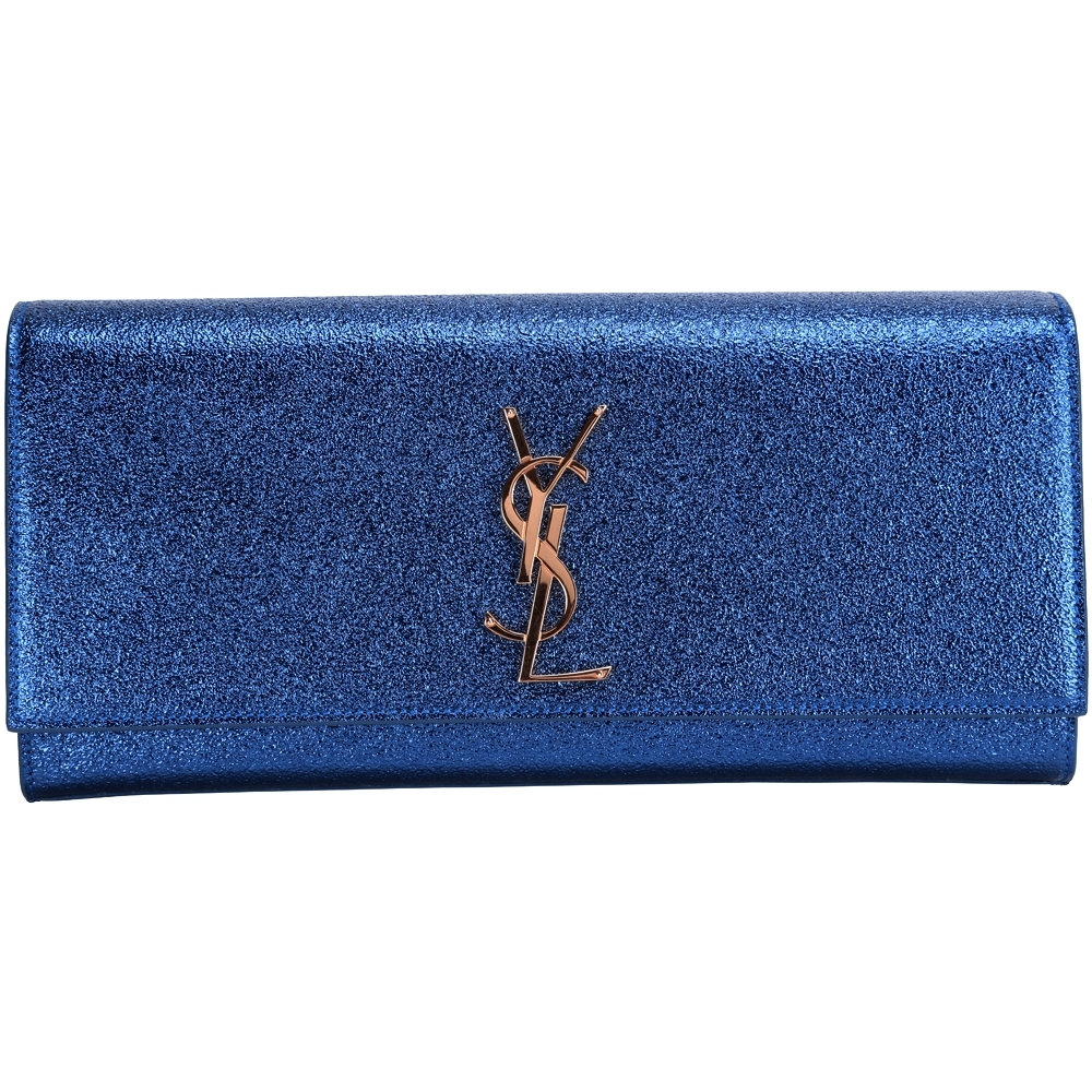 YSL Saint Laurent MONOGRAMME 金屬皮紋手拿包(藍色)